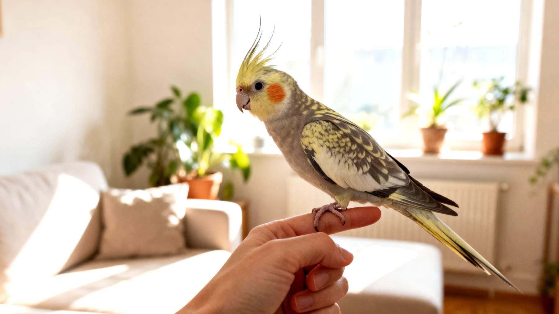 Nymphensittiche benötigen spezielles Training und Verhaltensübungen für die artgerechte Haltung in der Wohnung, insbesondere Rückruftraining und das Erlernen von Grenzen, um Unfälle zu vermeiden und eine sichere Freiflugumgebung zu schaffen"